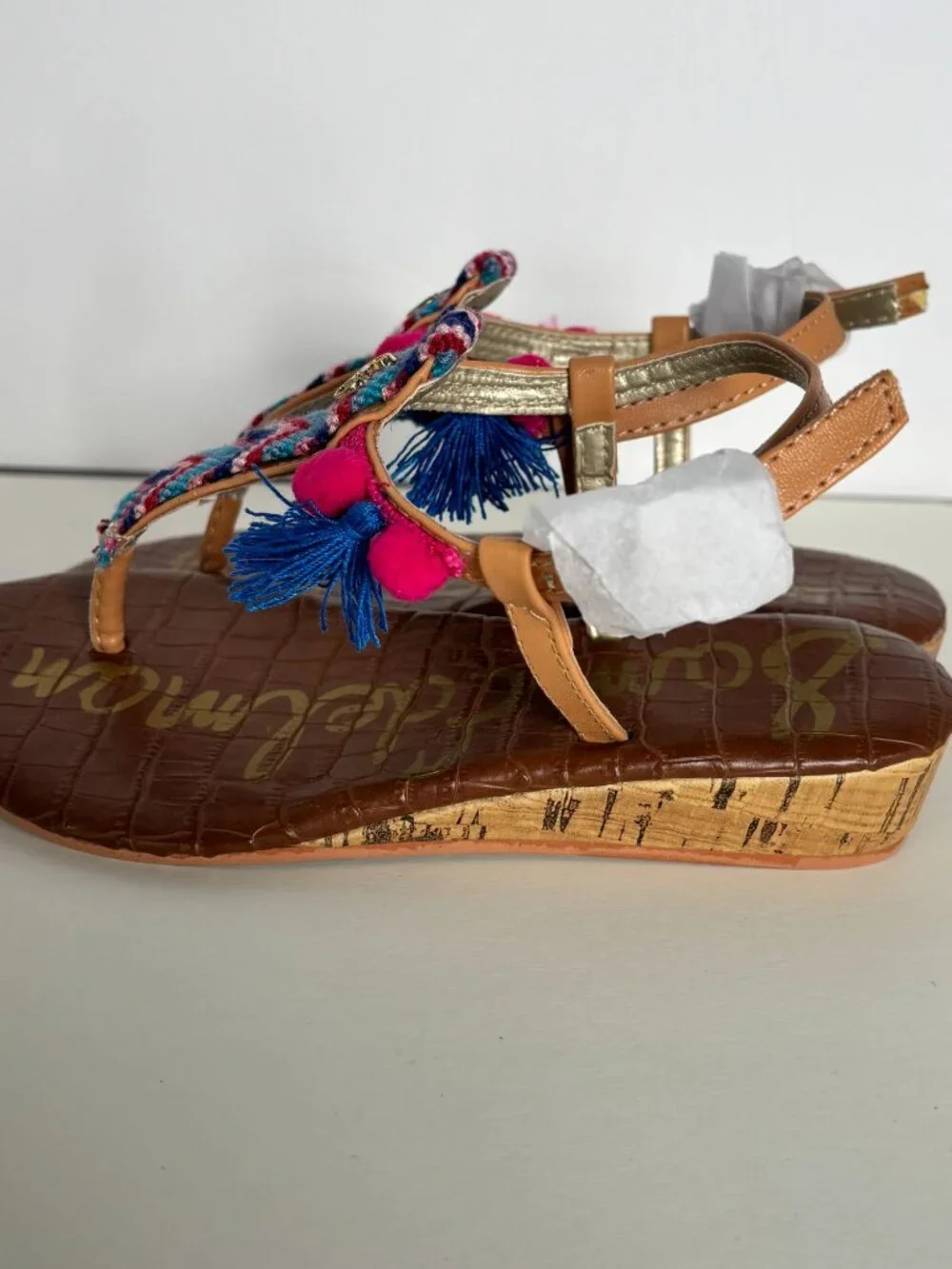 Sam Edelman Sandals Danica Sienna Cork Wedge Chevron Summer Shoes Girls Size 12 - Picture 6 of 13